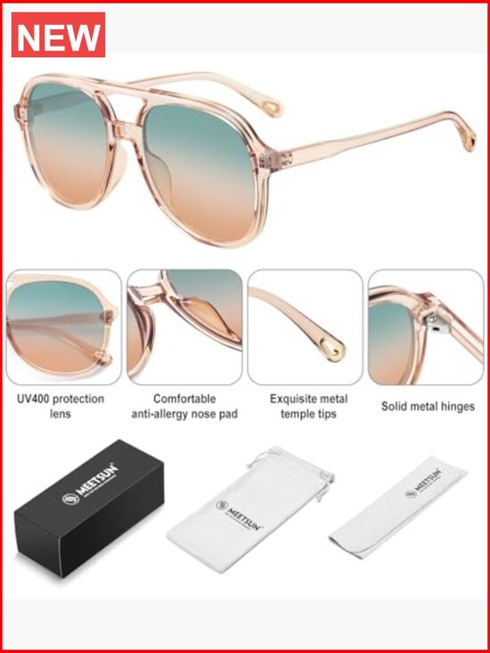 Retro Oversized Aviator Sunglasses 3-Pack UV400 Polycarbonate Lenses main image 7